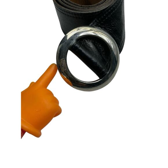 Kristin Kahle Leather Belt Reversible Black Sm/MED 2" wide Round Buckle - Picture 3 of 8